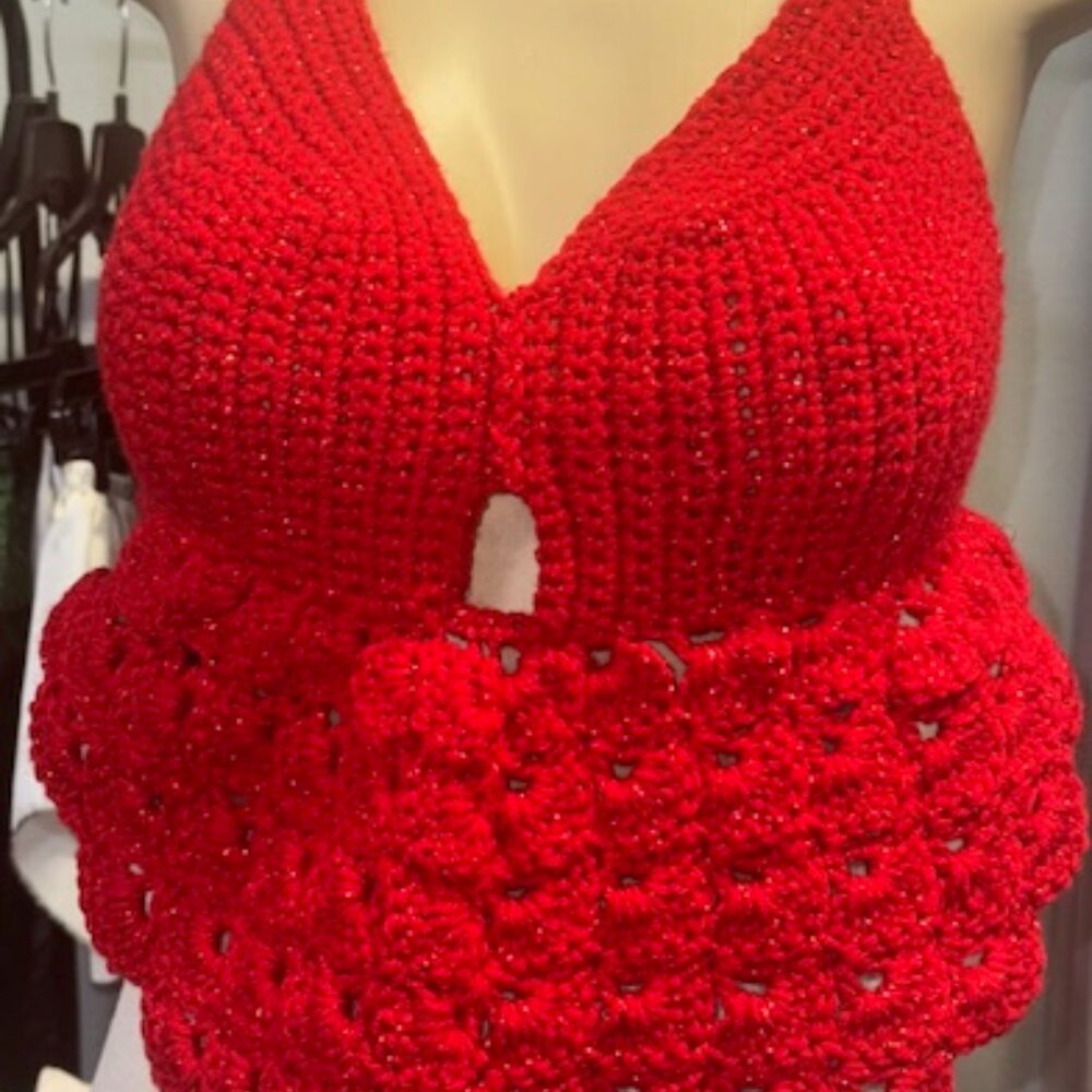 Red Crocheted Halter Top - Picture 3 of 4
